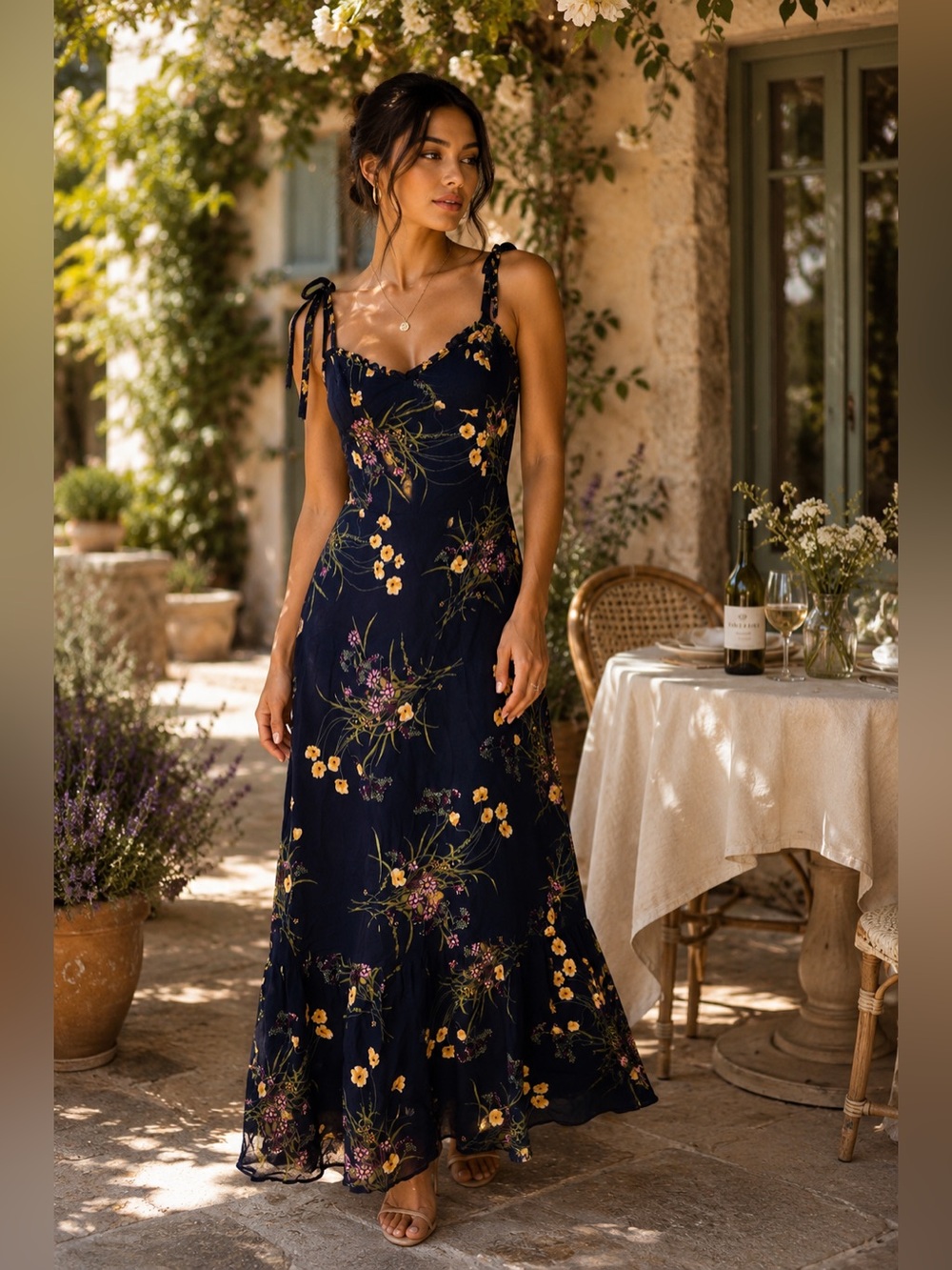 Reformation Navy Floral Maxi Dress 4 Romantic Cottagecore European Girl
